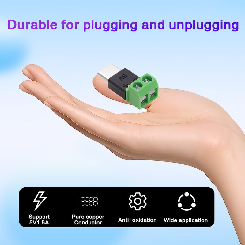 Poyiccot محول طرفي برغي USB Type-C، موصل USB C إلى موصل بدون لحام 2 دبوس، محول طرفي برغي USB C 5V 1.5A لإصلاح شحن الطاقة، عبوة 3 قطع - Image 3